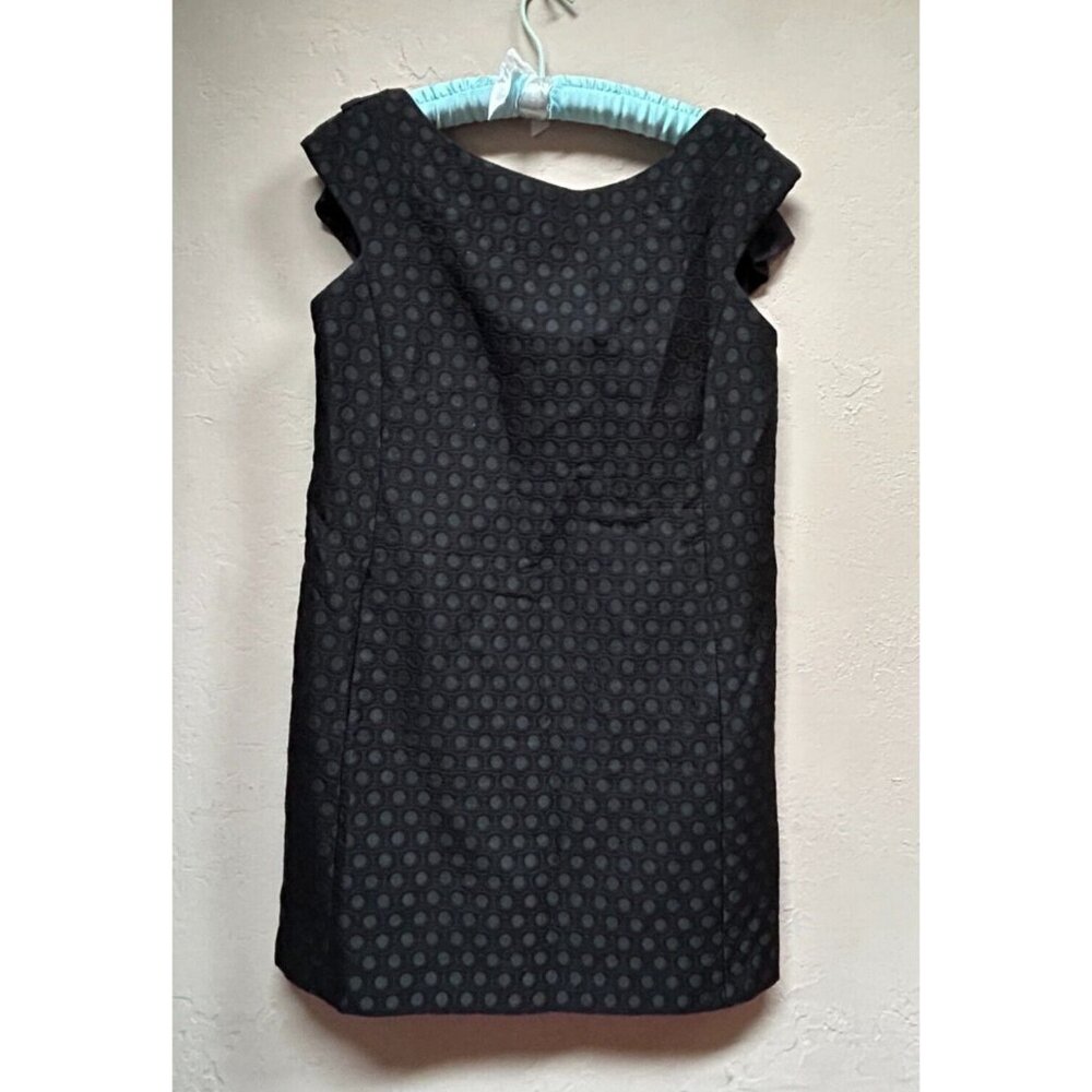 Moschino Jacquard Polka Dot Sheath Dress Size 12 Black Bow Lined Made in Italy